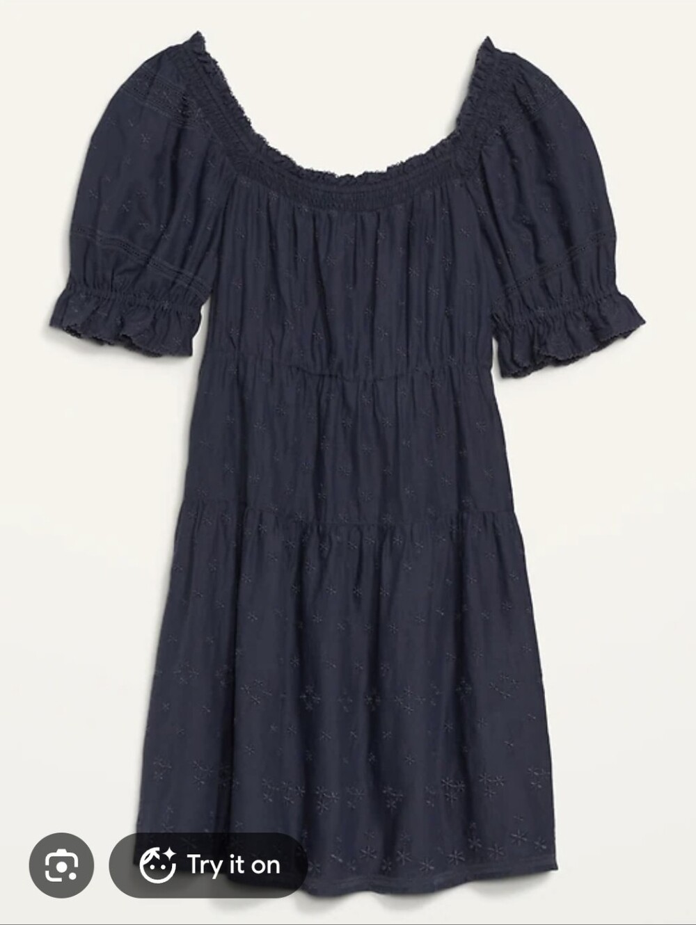 NWT Old Navy Puff-Sleeve Tiered Smocked Embroidered Mini Swing Dress